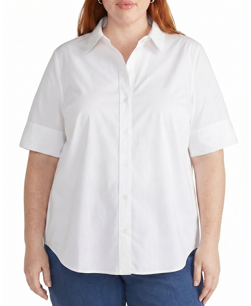 Universal Standard Women's Plus Elbe Stretch Poplin Short Sleeve Shirt