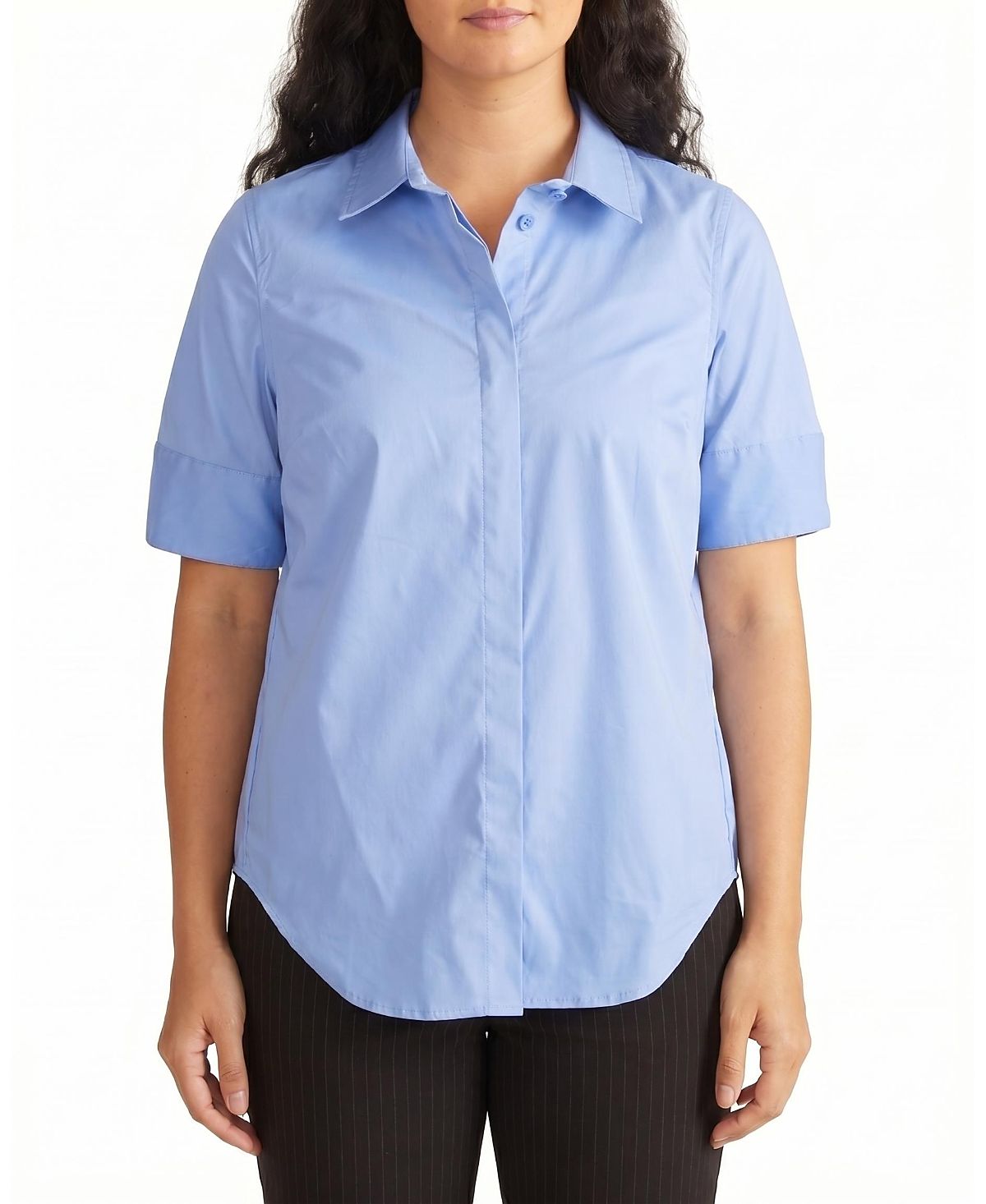 Universal Standard Women's Plus Elbe Stretch Poplin Short Sleeve Shirt