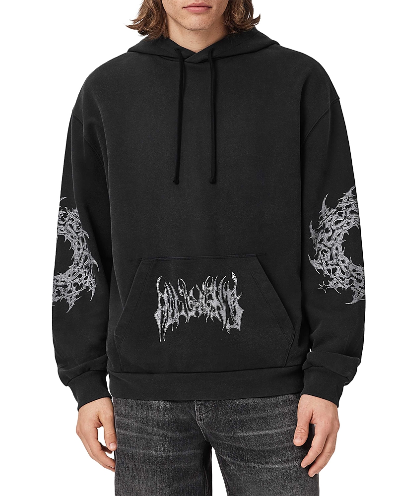 Allsaints Helvette Metal Logo Graphic Drawstring Hoodie