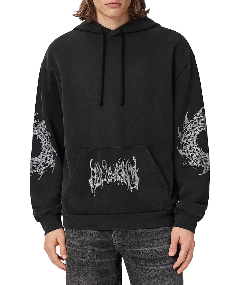 Allsaints Helvette Metal Logo Graphic Drawstring Hoodie
