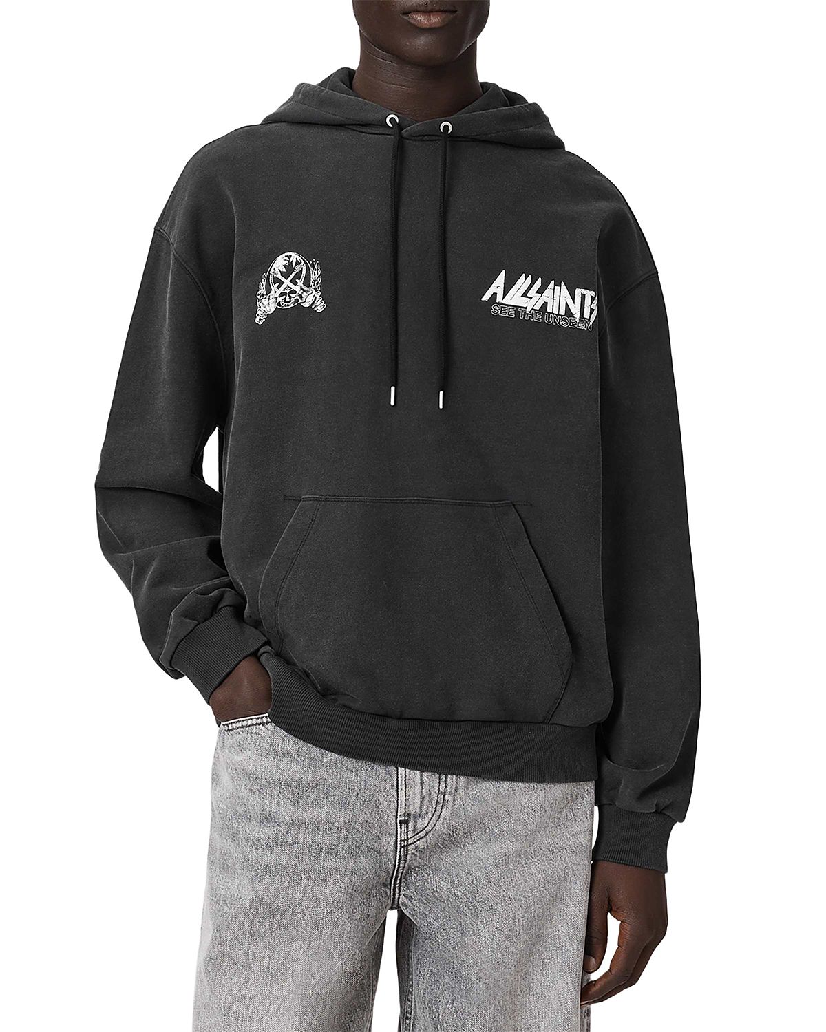 Allsaints Chromium Logo Graphic Drawstring Tour Hoodie