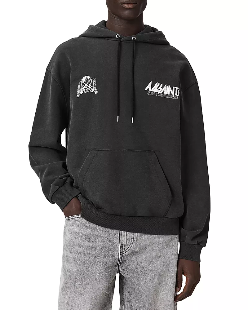 Allsaints Chromium Logo Graphic Drawstring Tour Hoodie