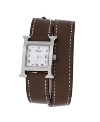 Heure H Double Tour Quartz Watch in Stainless Steel and Leather 21mm
