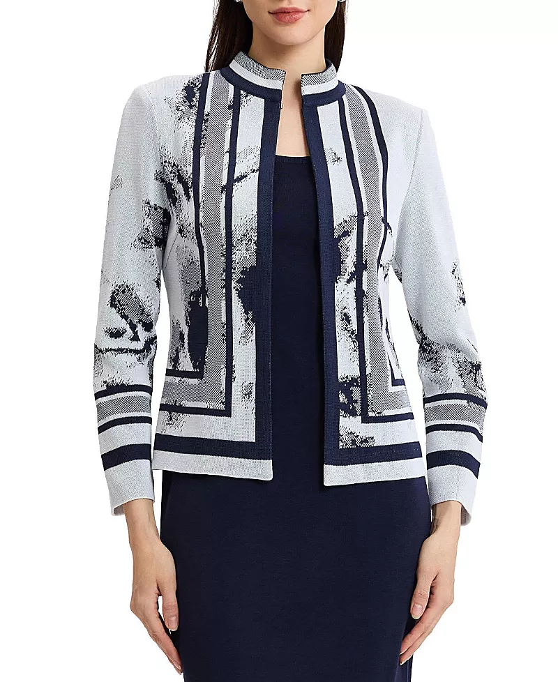 Ming Wang Abstract Two-Tone Knit Jacket
