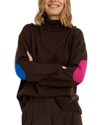  Women's Wool Cashmere Elbow Patch Rollneck Sweater
