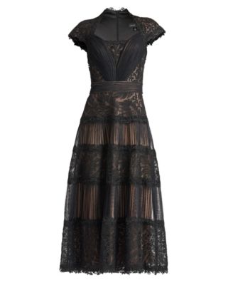 tadashi black lace dress Cdy24230l Fitted Long Formal Lace Evening Dress In Black