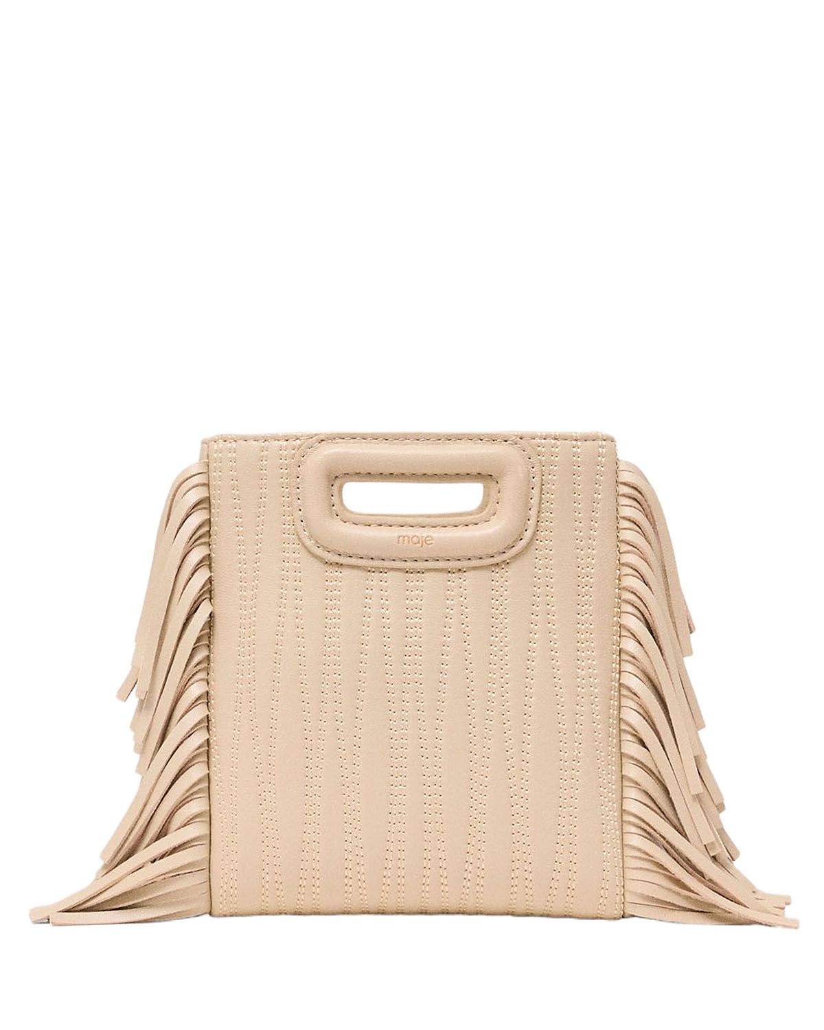 Maje Mini M Topstitched Fringe Leather Crossbody