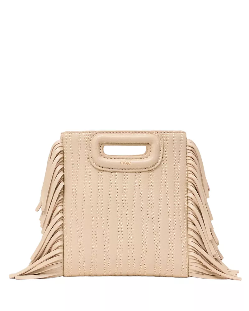 Maje Mini M Topstitched Fringe Leather Crossbody