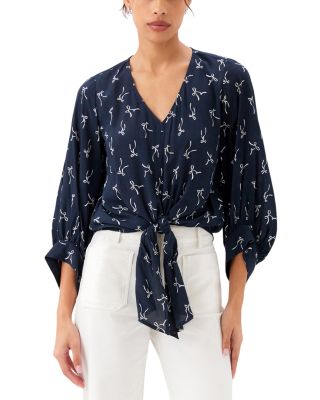 Blouson Sleeve Tie Front Top