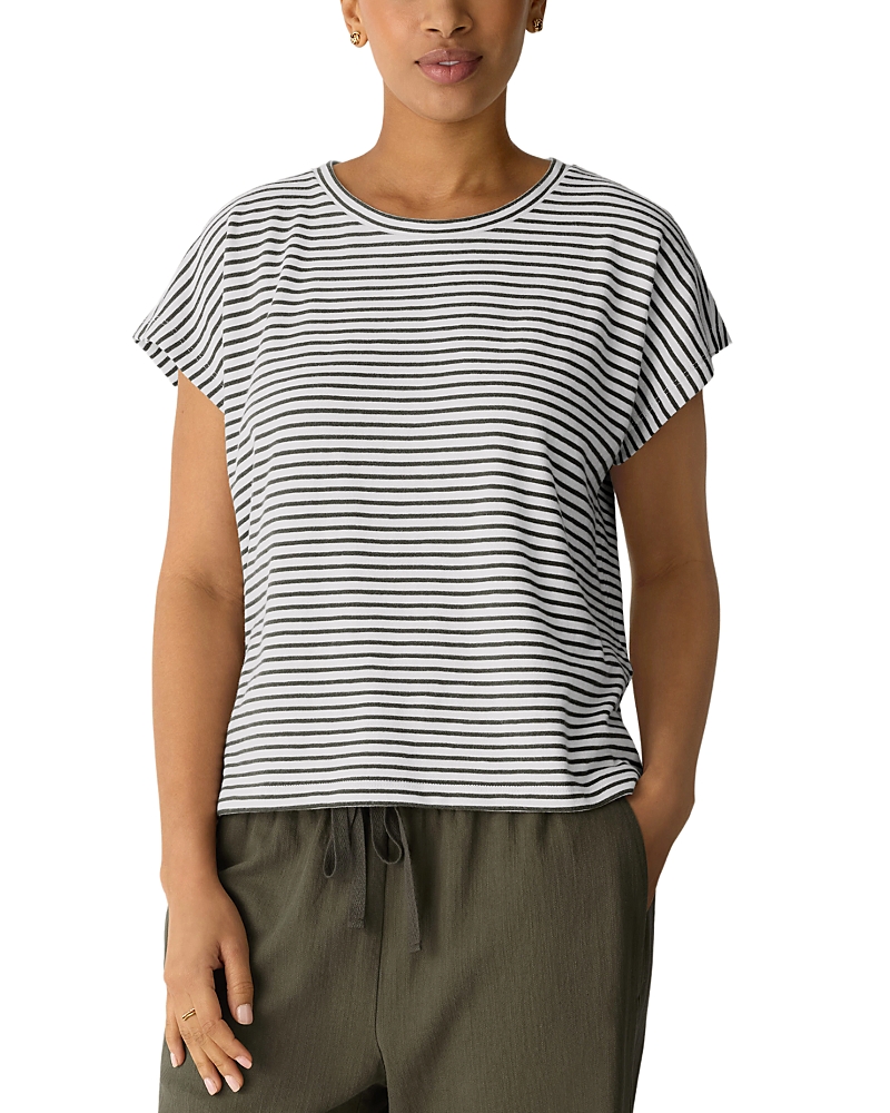Eileen Fisher Striped Cotton Slub Cap Sleeve Top
