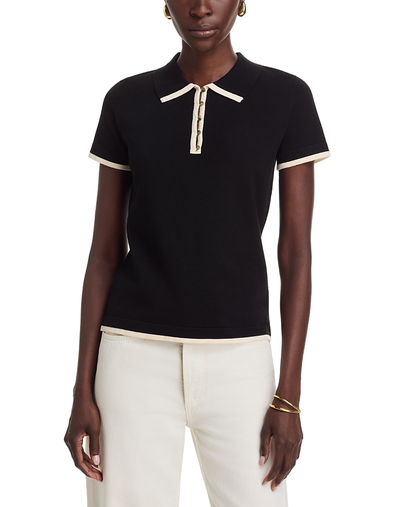 T Tahari Short Sleeve Tipped Polo Sweater
