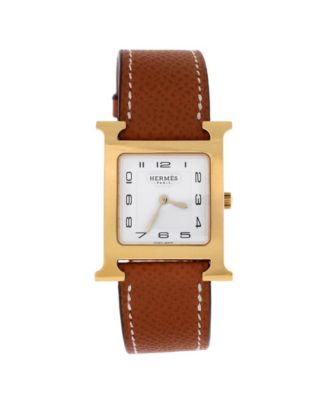 Heure H Quartz Watch in Plated Metal and Leather 30mm