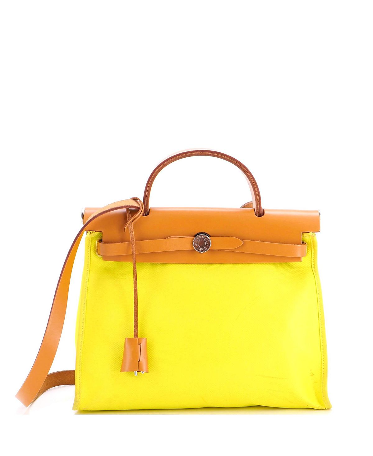Pre-Owned HERMES 31 Herbag Zip Berline Vache Canvas and Leather
