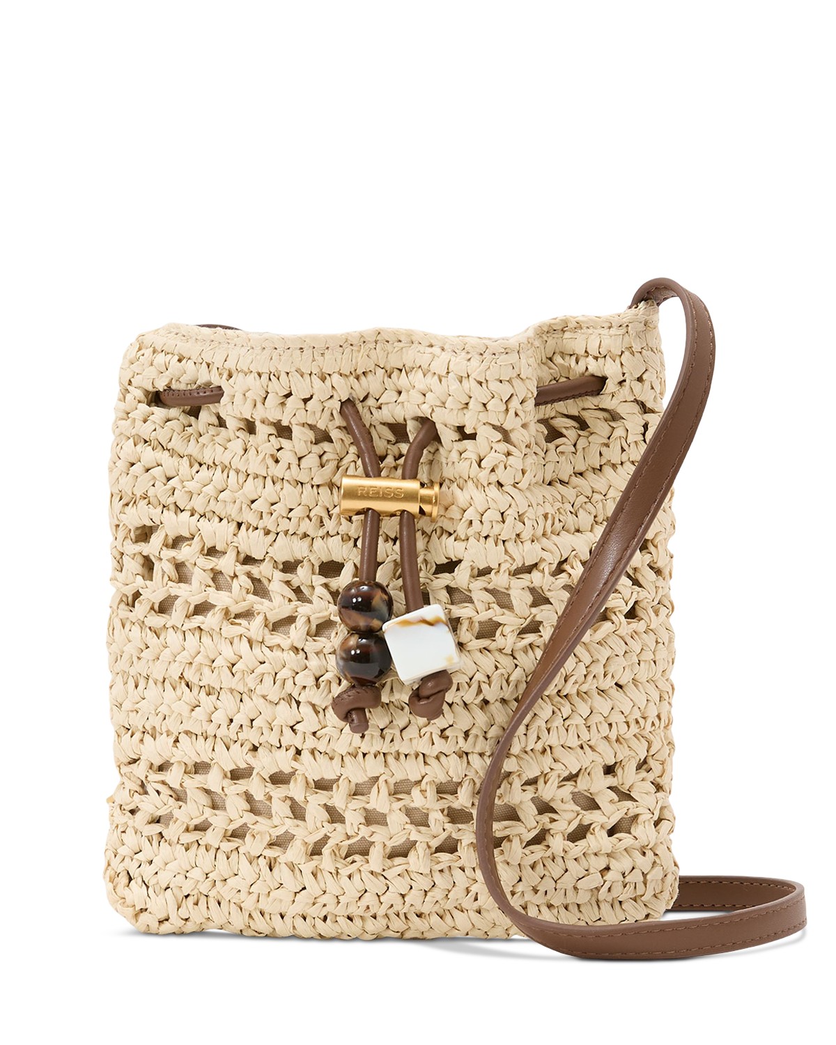 Reiss Esme Raffia Drawstring Bag