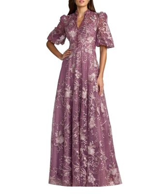 Queen Anne Puff Sleeve A Line Gown