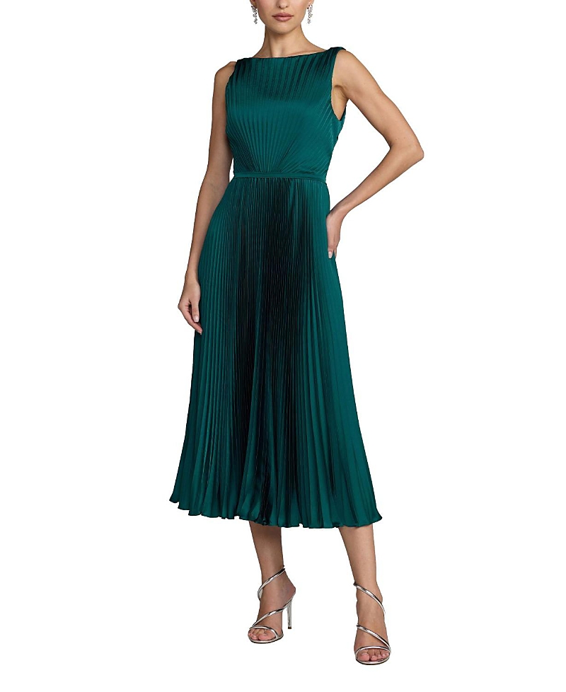 Mac Duggal Petite Pleated High Neck Sleeveless Midi Dress