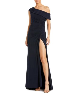  Foldover Off-The-Shoulder Slit Gown