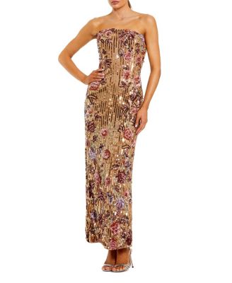  Petite Floral Embellished Strapless Column Dress