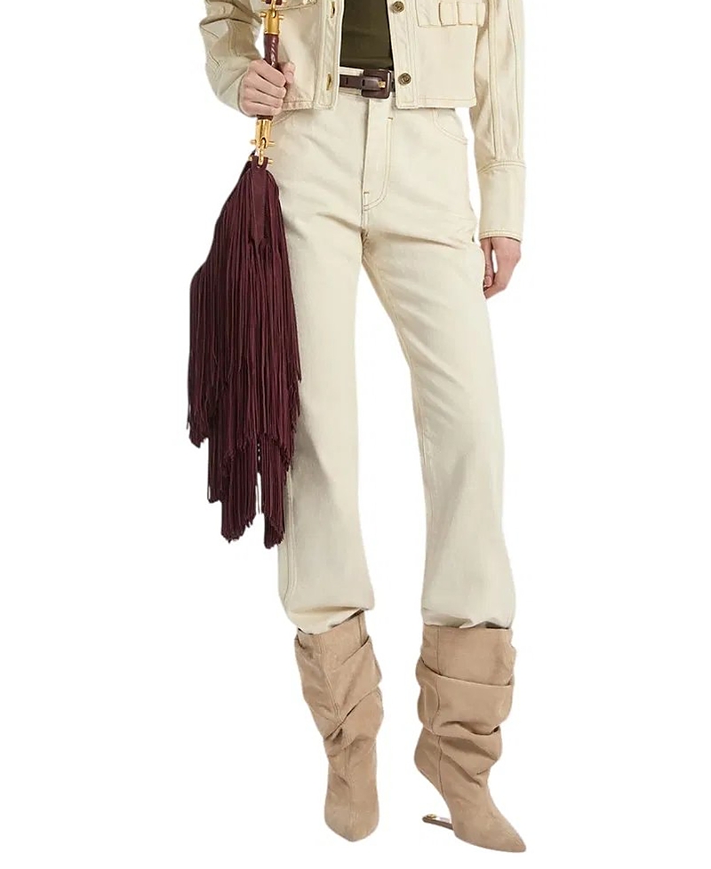 Balmain High-Waisted Faded Denim Jeans in Beige