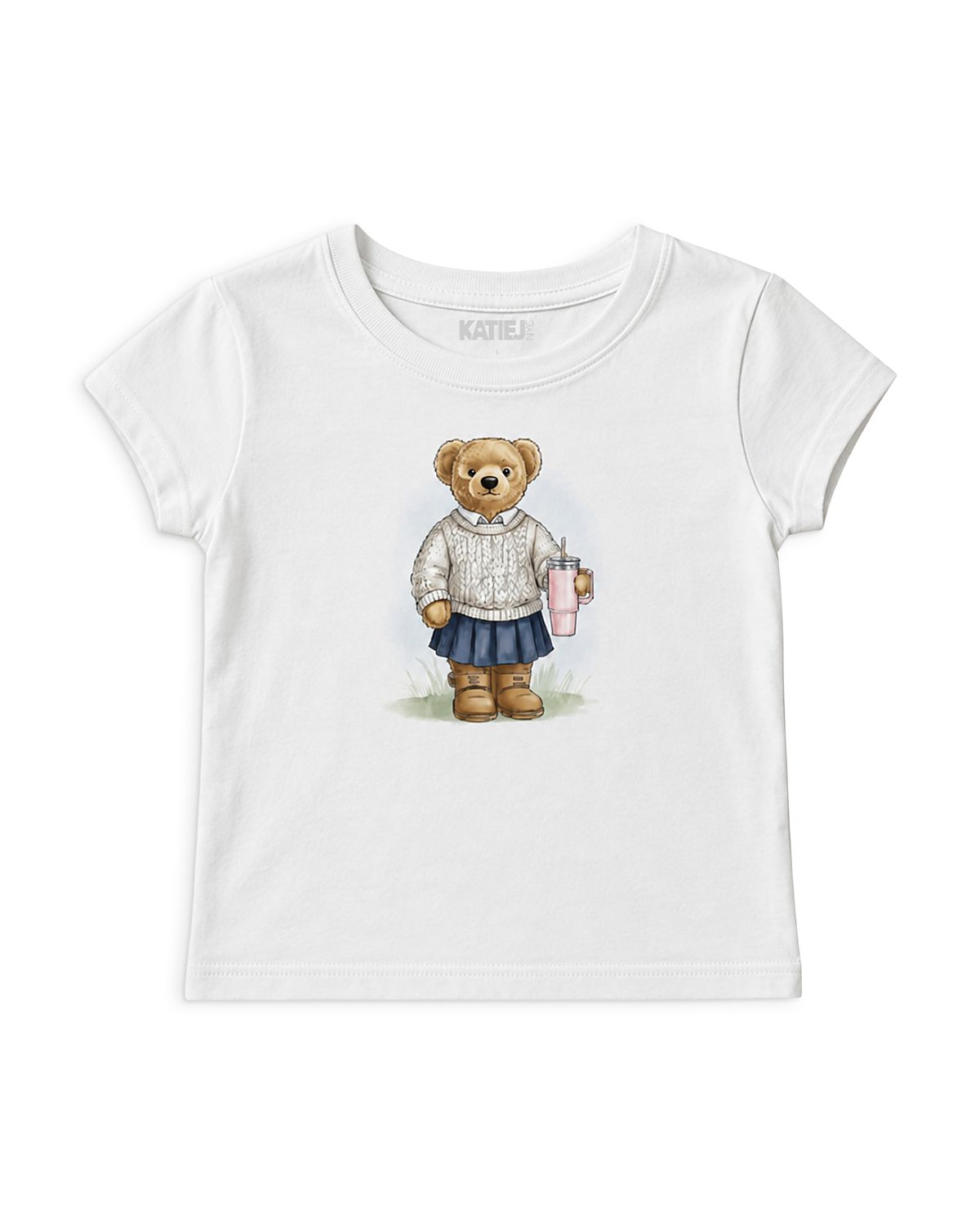 KatieJnyc Girls' Applique Bow Baby Tee - Big Kid