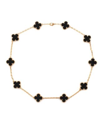  Vintage Alhambra 10 Motifs Necklace 18K Gold and Onyx, 17"