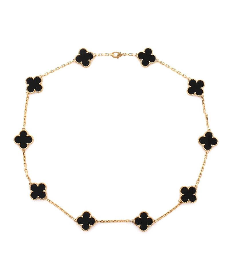 Pre-Owned Van Cleef & Arpels Vintage Alhambra 10 Motifs Necklace 18K Gold and Onyx, 17