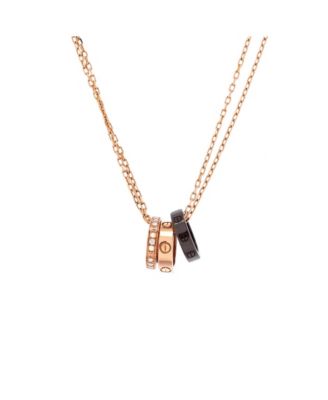  Love 3 Ring Pendant Necklace 18K Rose Gold and Ceramic with Diamonds, 16"