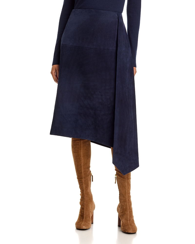 Co Leather Scarf Pleat Skirt In Navy