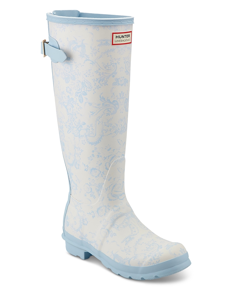 Hunter X Loveshackfancy Original Tall Back Adjustable Boots Light Blue 450 In Black