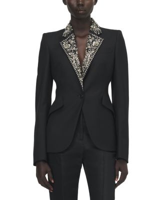 Wool Embroidered Lapel Single Breasted Jacket 