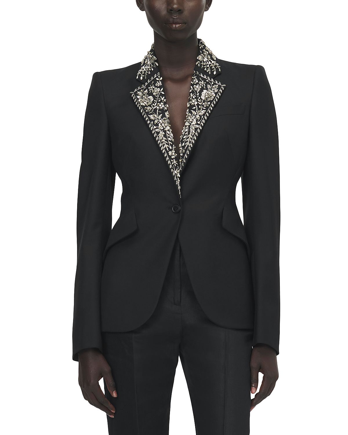 McQueen Bead & Crystal Embroidered Lapel Single Breasted Jacket