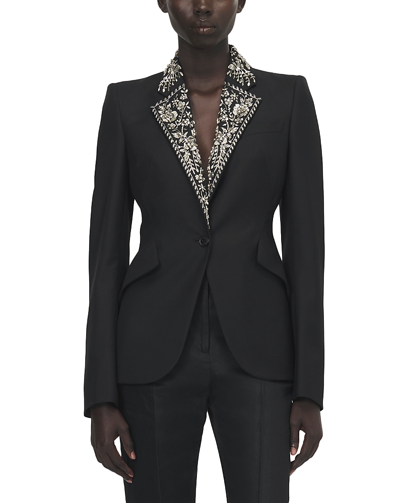 McQueen Bead & Crystal Embroidered Lapel Single Breasted Jacket