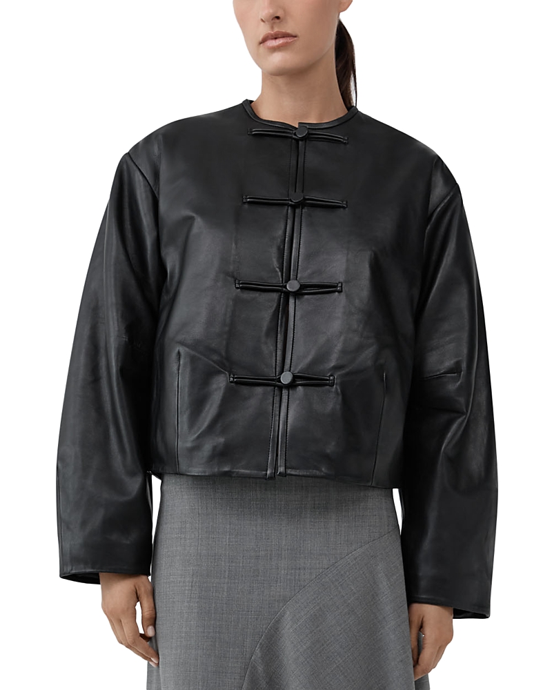St Agni Leather Button Front Cocoon Jacket