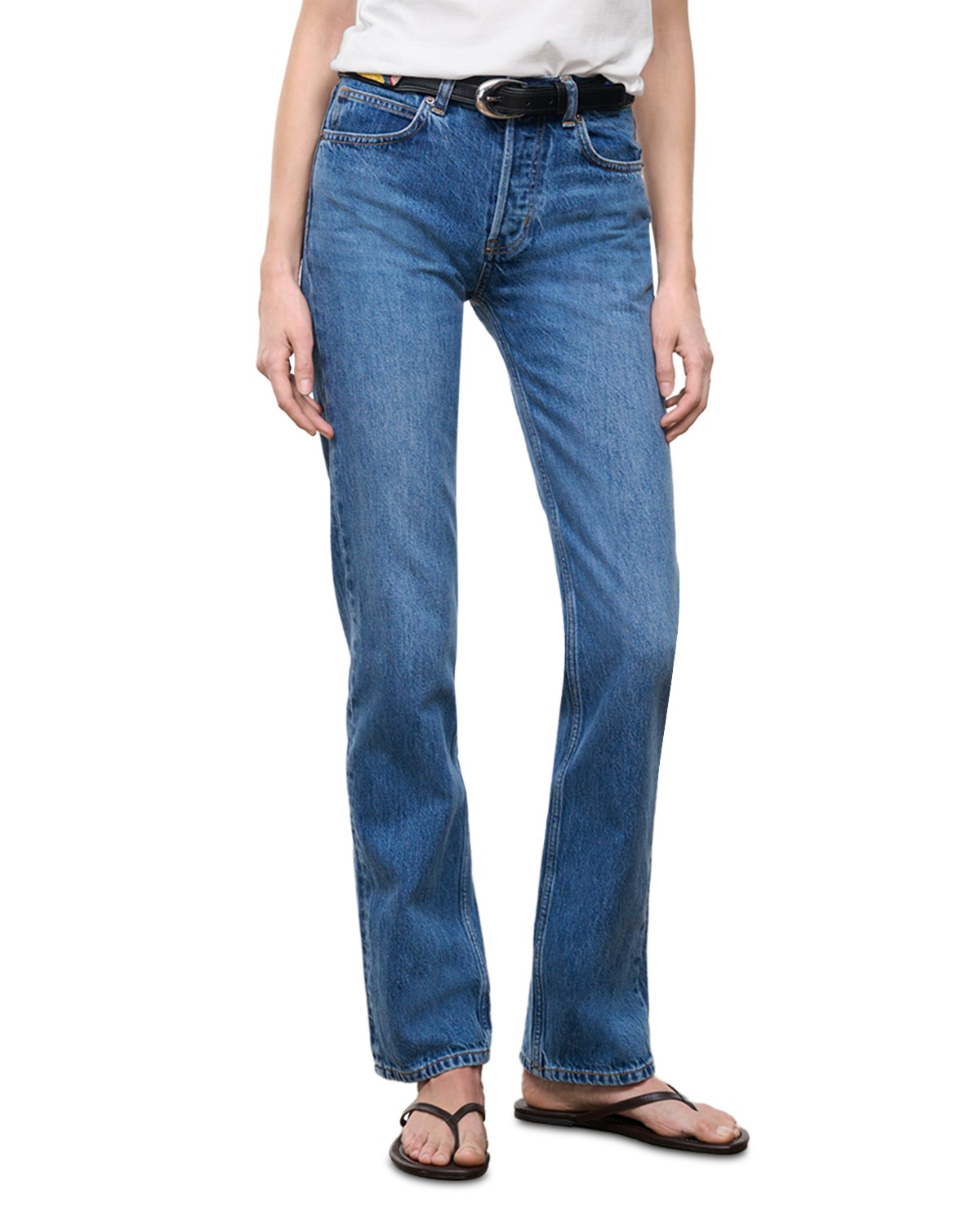 Teddy Mid Rise Straight Jeans in Vintage Wash