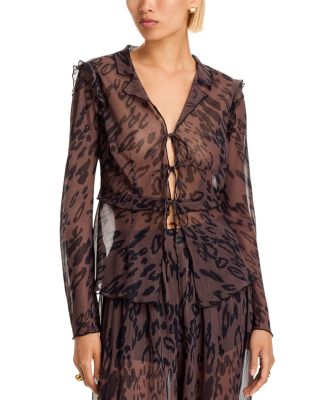 Animal Ruffle Tie Long Sleeve Top - Exclusive