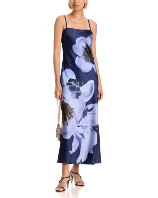 Oversized Floral Stretch Satin Midi Dress - Exclusive - thumbnail 2