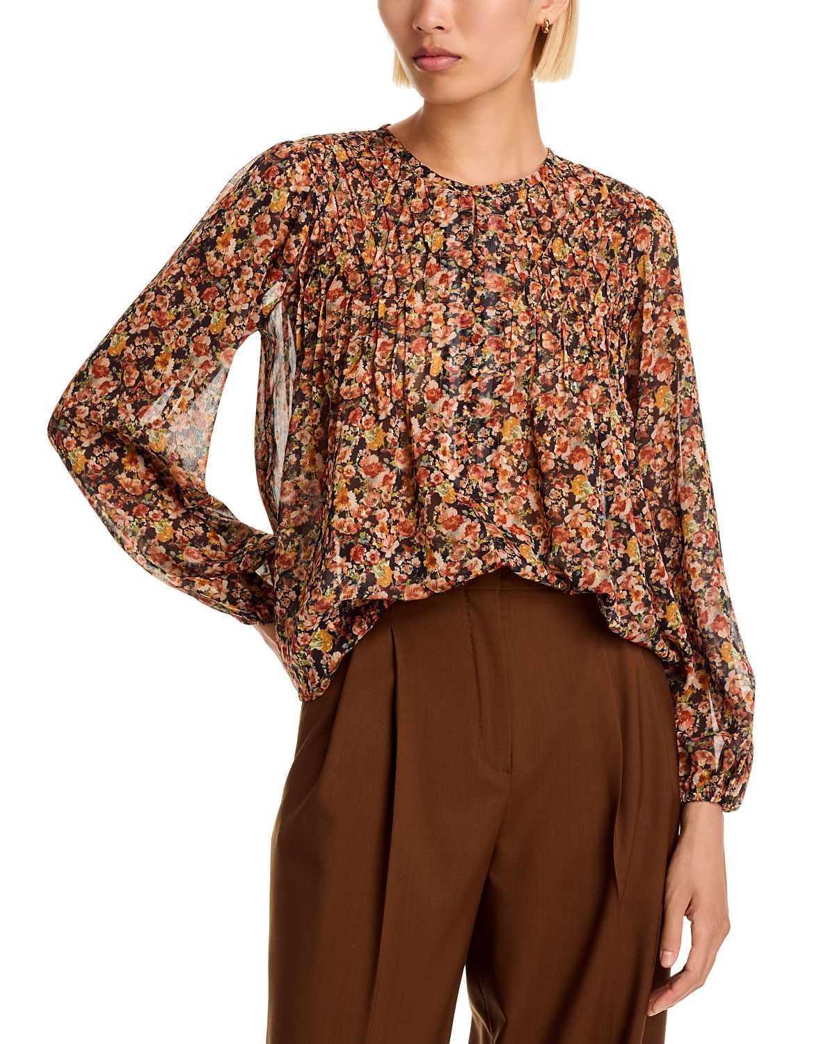 Aqua Ditsy Floral Button Front Top - Exclusive