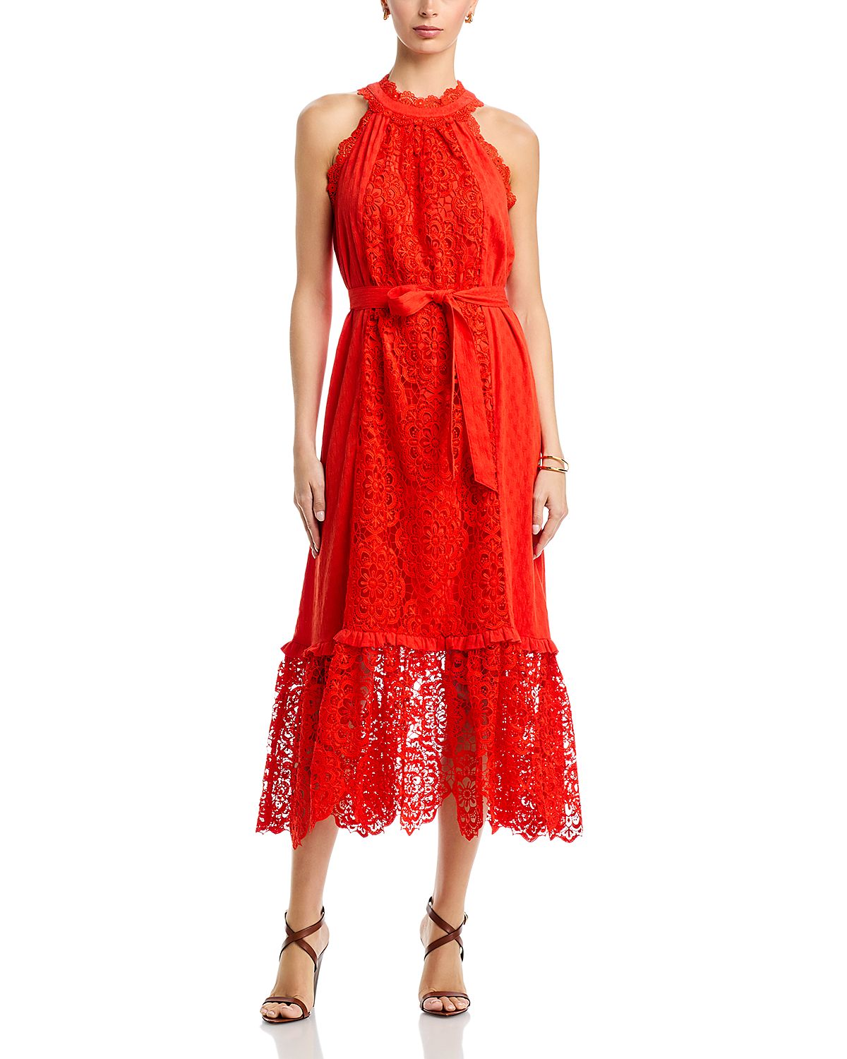 T Tahari Halter Neck Lace Maxi Dress