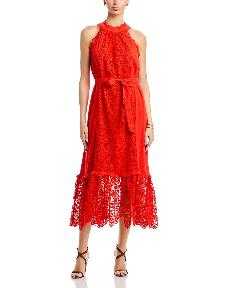 T Tahari Halter Neck Lace Maxi Dress
