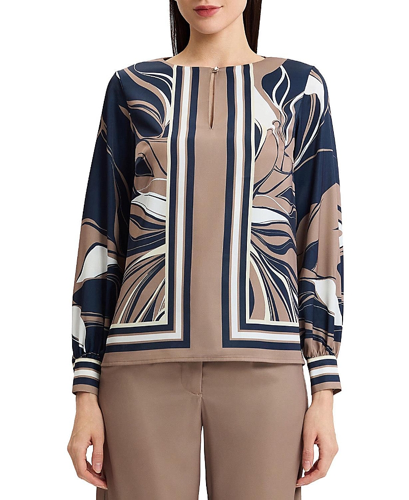 Ming Wang Floral Abstract Crepe De Chine Blouse