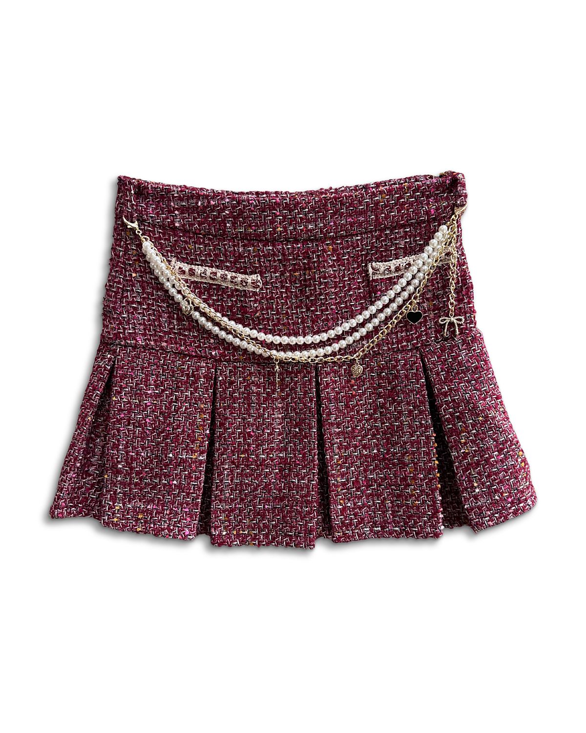 KatieJnyc Girls' Boucle Skirt with Chain Belt - Big Kid