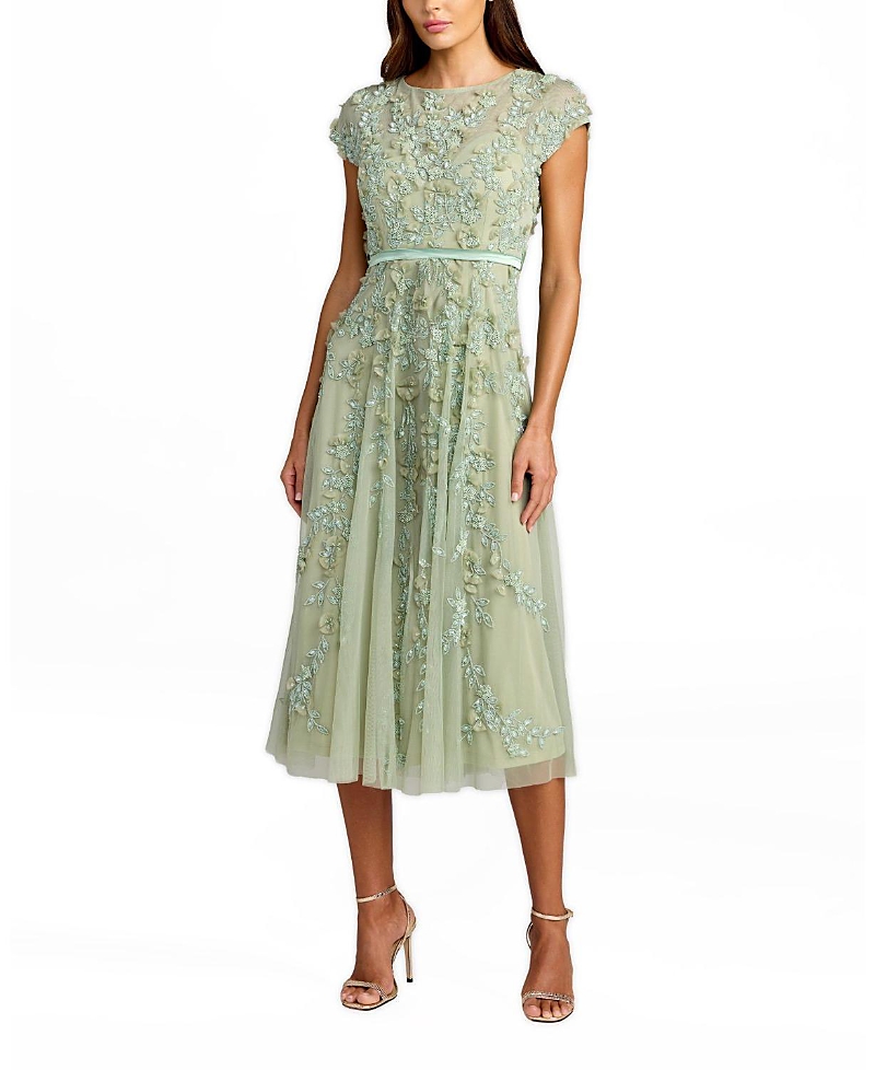 Mac Duggal Floral Embellished Cap Sleeve Midi Dress