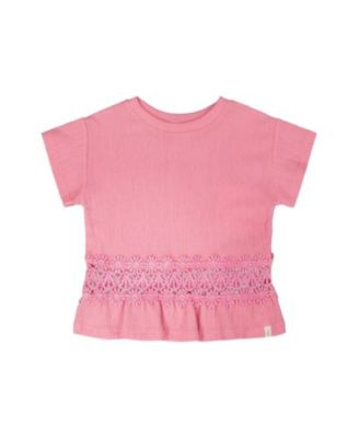Girls' Crinkle Jersey Long T-Shirt with Crochet Insert - Little Kid