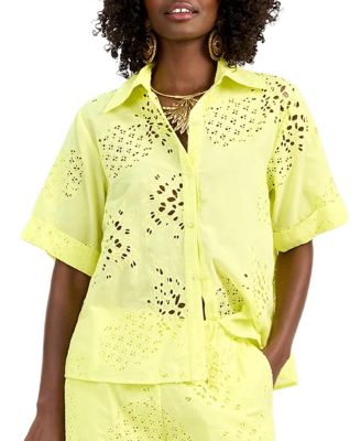Triennale Top Eyelet Button-Down Cotton Shirt