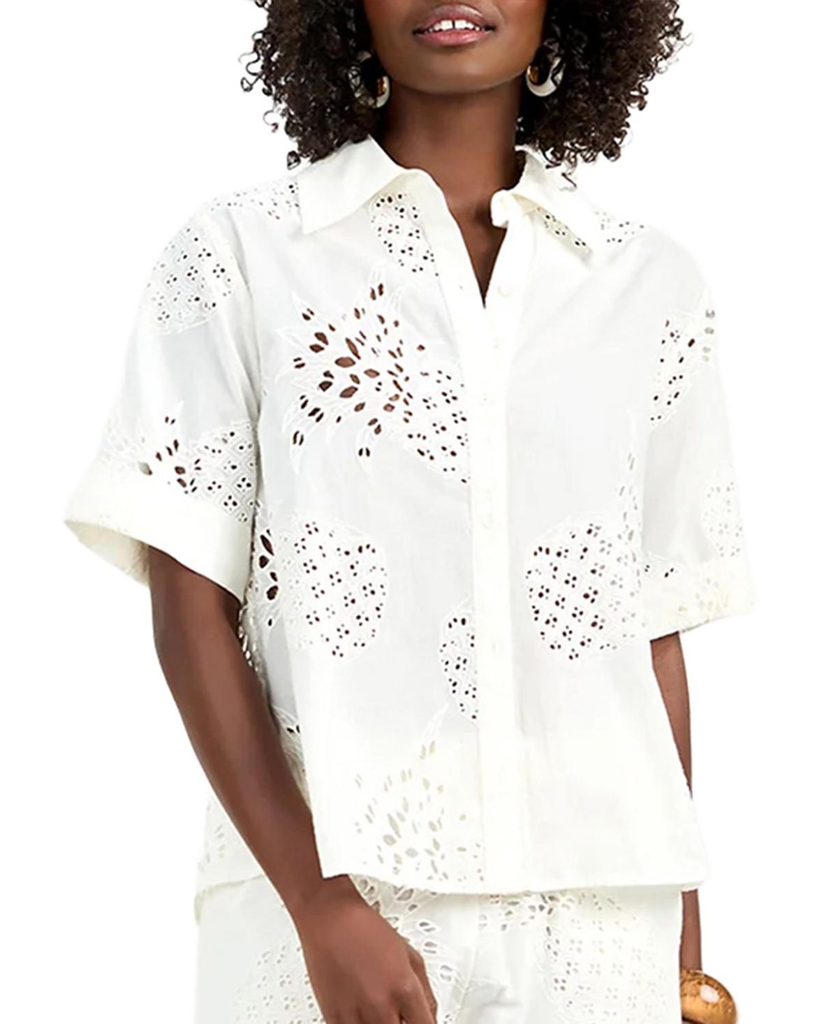 Trina Turk Triennale Top Eyelet Button-Down Cotton Shirt