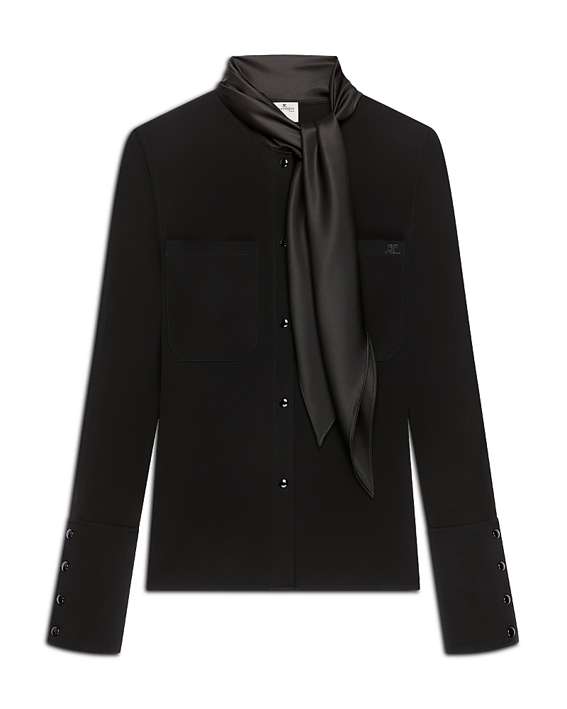 Courreges Satin Scarf Collar Jersey Shirt