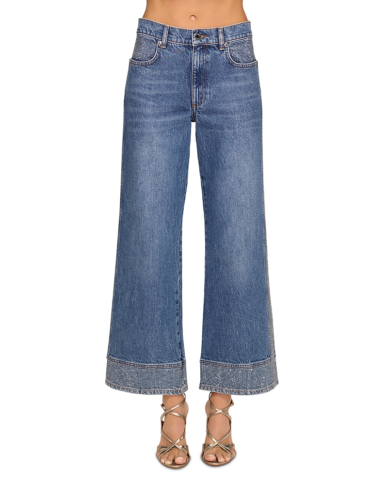 Ramy Brook Cropped Lea High Rise Embellished Jeans in Rhinestone