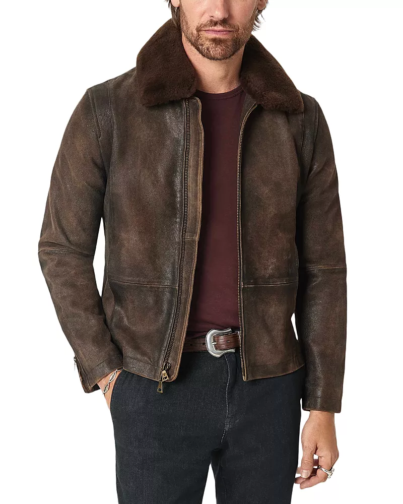 John Varvatos Coley Shearling Trim Leather Jacket