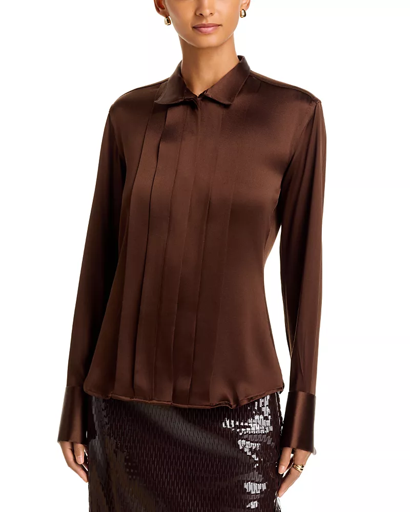 Sergio Hudson Silk Pleated Front Blouse