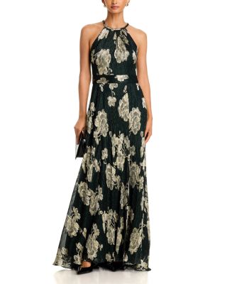 Metallic Halter Neck A Line Gown - Exclusive - thumbnail 2